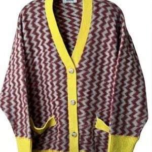 DAYDREAMER Yellow and Brown Zigzag Cardigan Size S